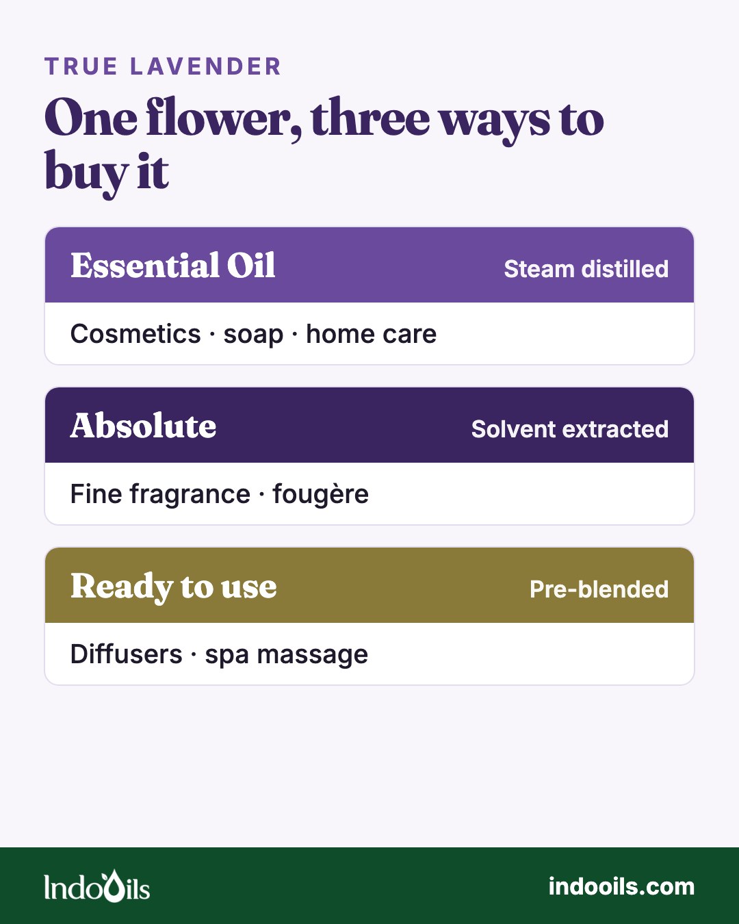 Lavender essential oil vs absolute vs ready-to-use oils: how each lavender product is made and what it is best used for
