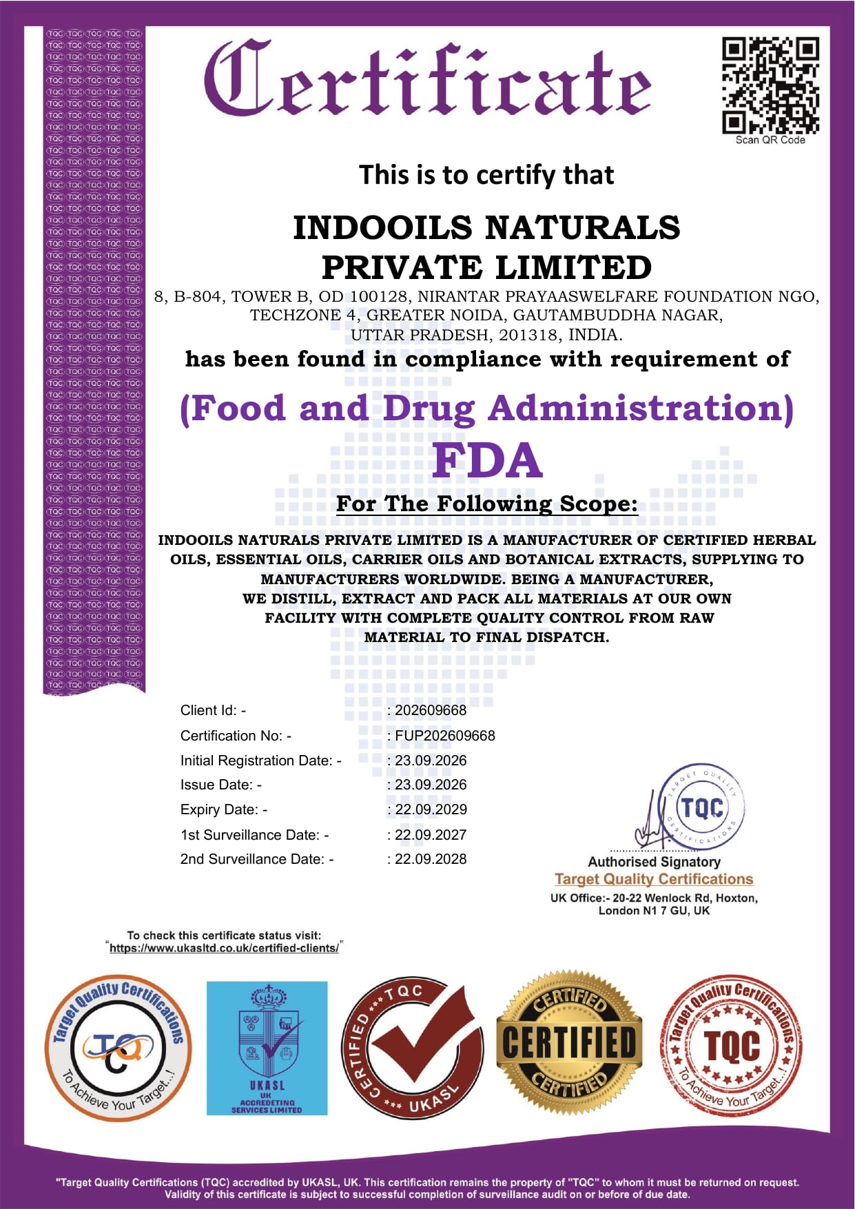 FDA certificate
