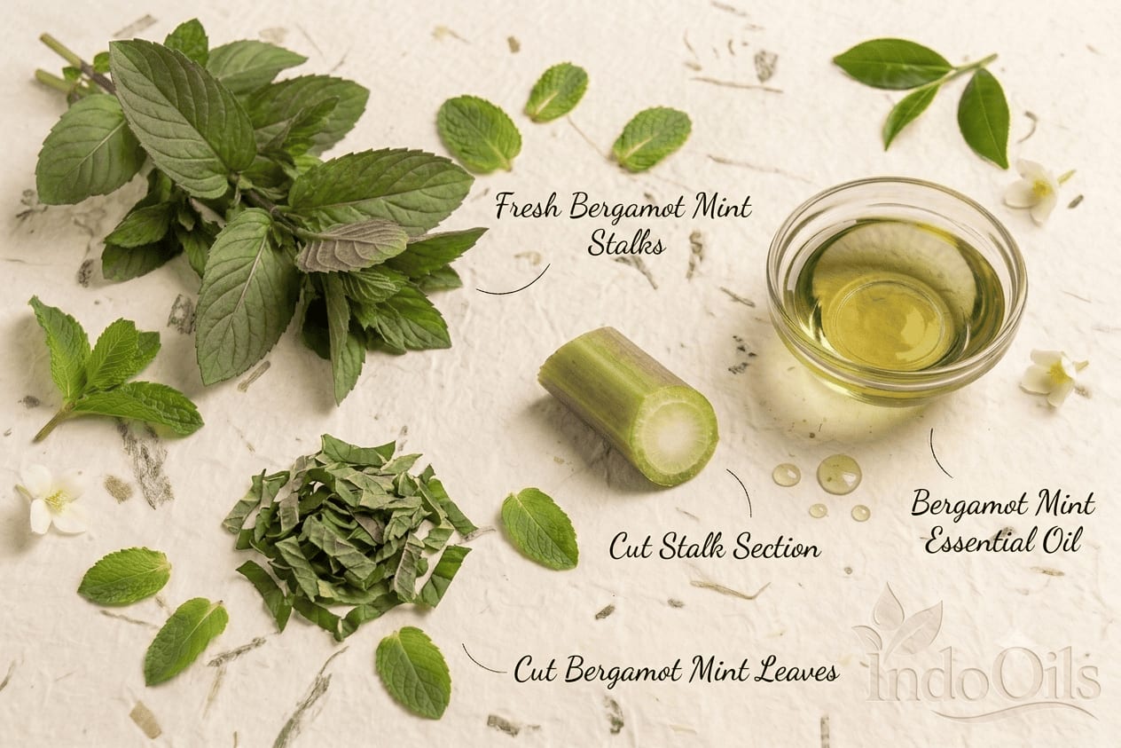Bergamot mint (Mentha citrata) leaves and essential oil